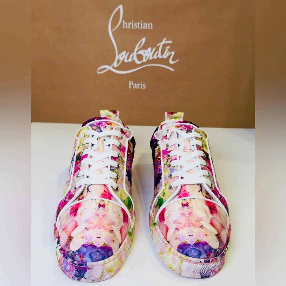 Christian Louboutin Junior Viera Orlato Flat Floral-print Satin Sneakers EU 43.5